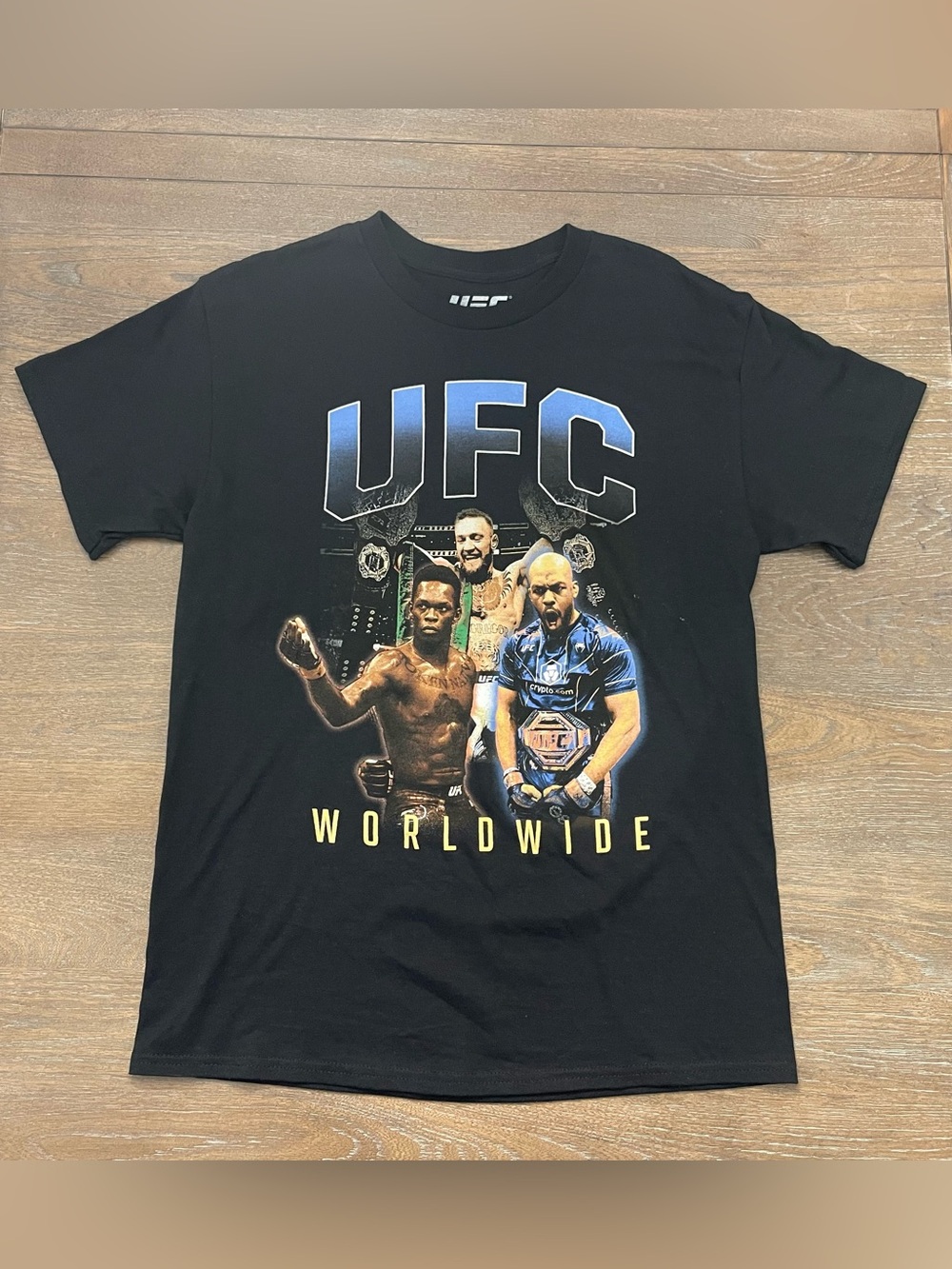 UFC Black Graphic Tee with Blue and Yellow Accents